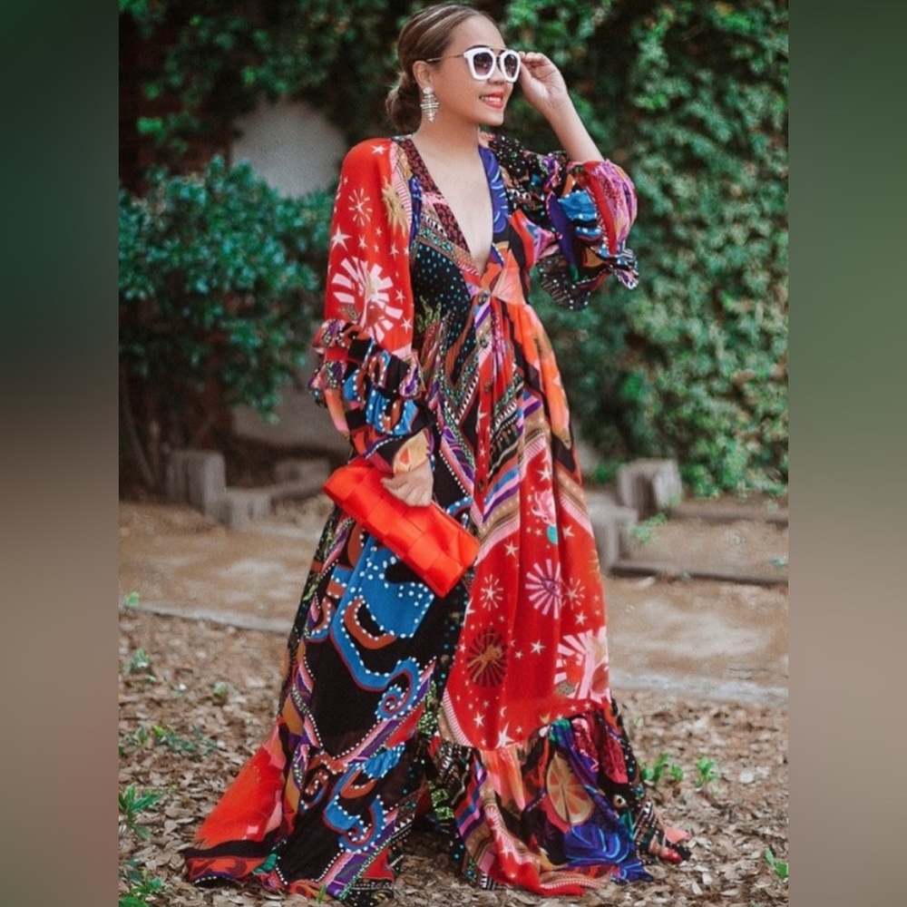 FARM Rio Vibrant Red and Blue Maxi Dress